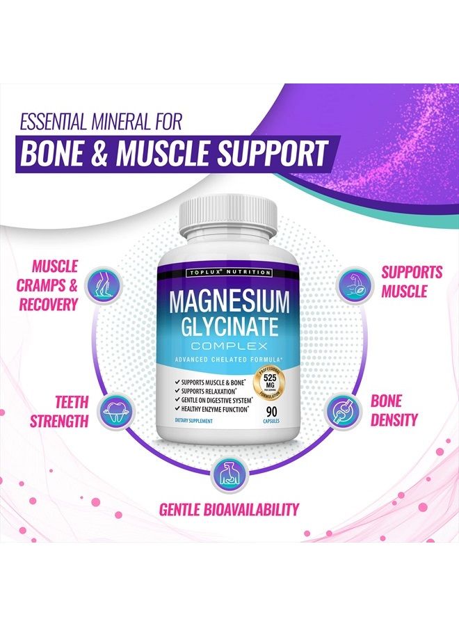 Toplux مركب جليسينات المغنيسيوم 525 مجم، امتصاص عالي، 100% من القيمة اليومية، مركب مركب للتعافي، أقصى قدر من التوافر البيولوجي، نباتي للرجال والنساء، 90 كبسولة، توبلوكس - Image 5